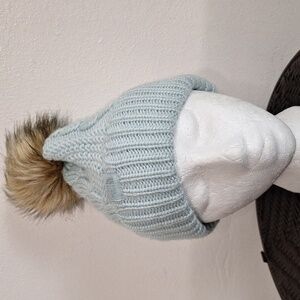 The North Face Light Blue Knit Pom-Pom Beanie